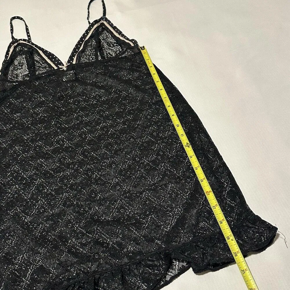 Semi Sheer Lace Black Lingerie Slip Nightie M Medium - Image 9