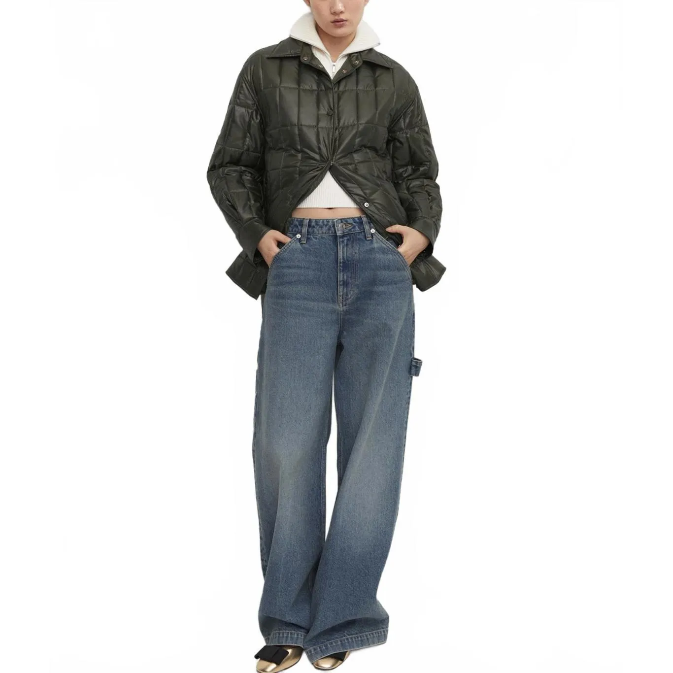 Mango Water-Repellent Quilted Anorak with Shirt Collar Khaki XXS - Image 6