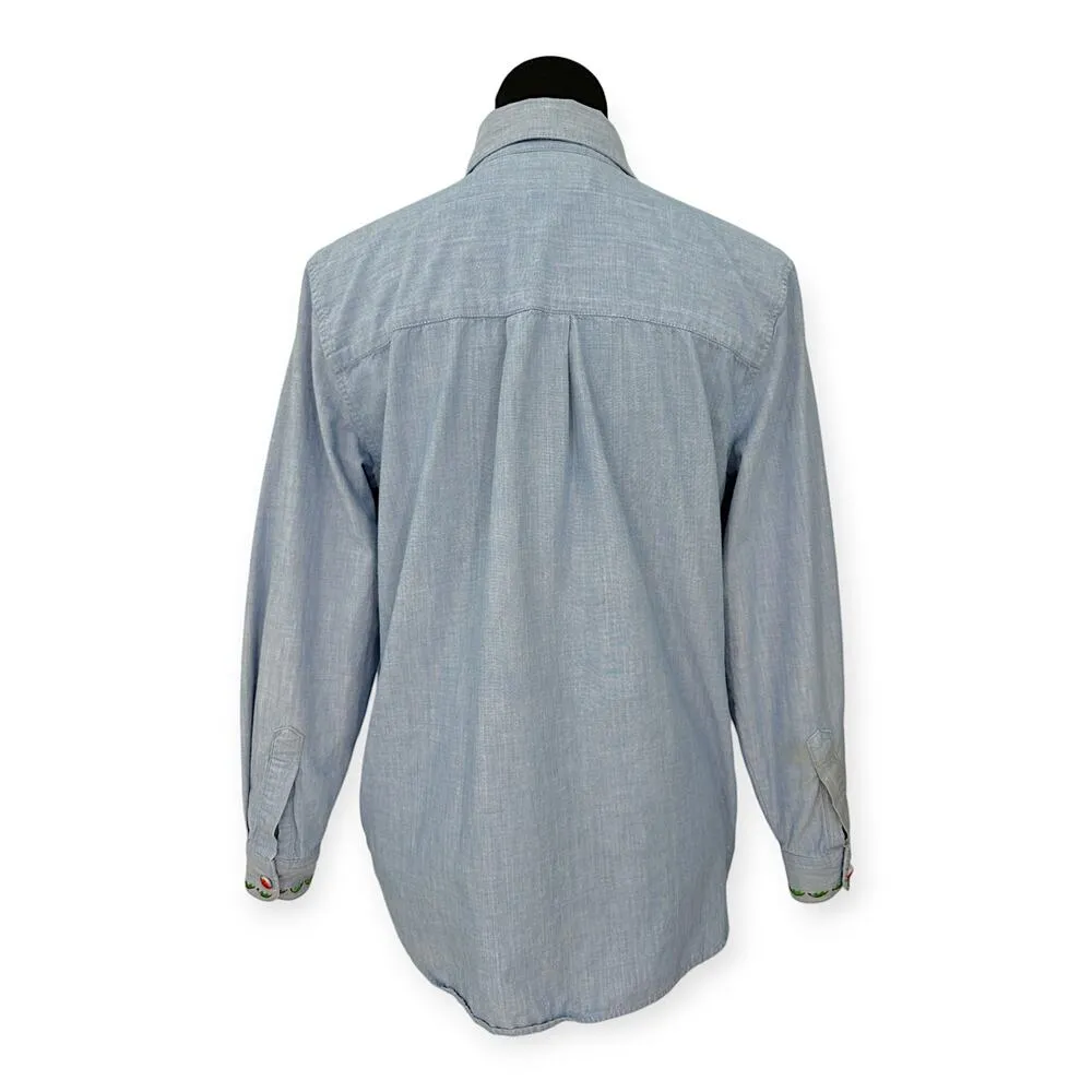 Karen Scott | S | VINTAGE Pumpkin Embroidered Cotton Chambray Button-Down Shirt - Image 6