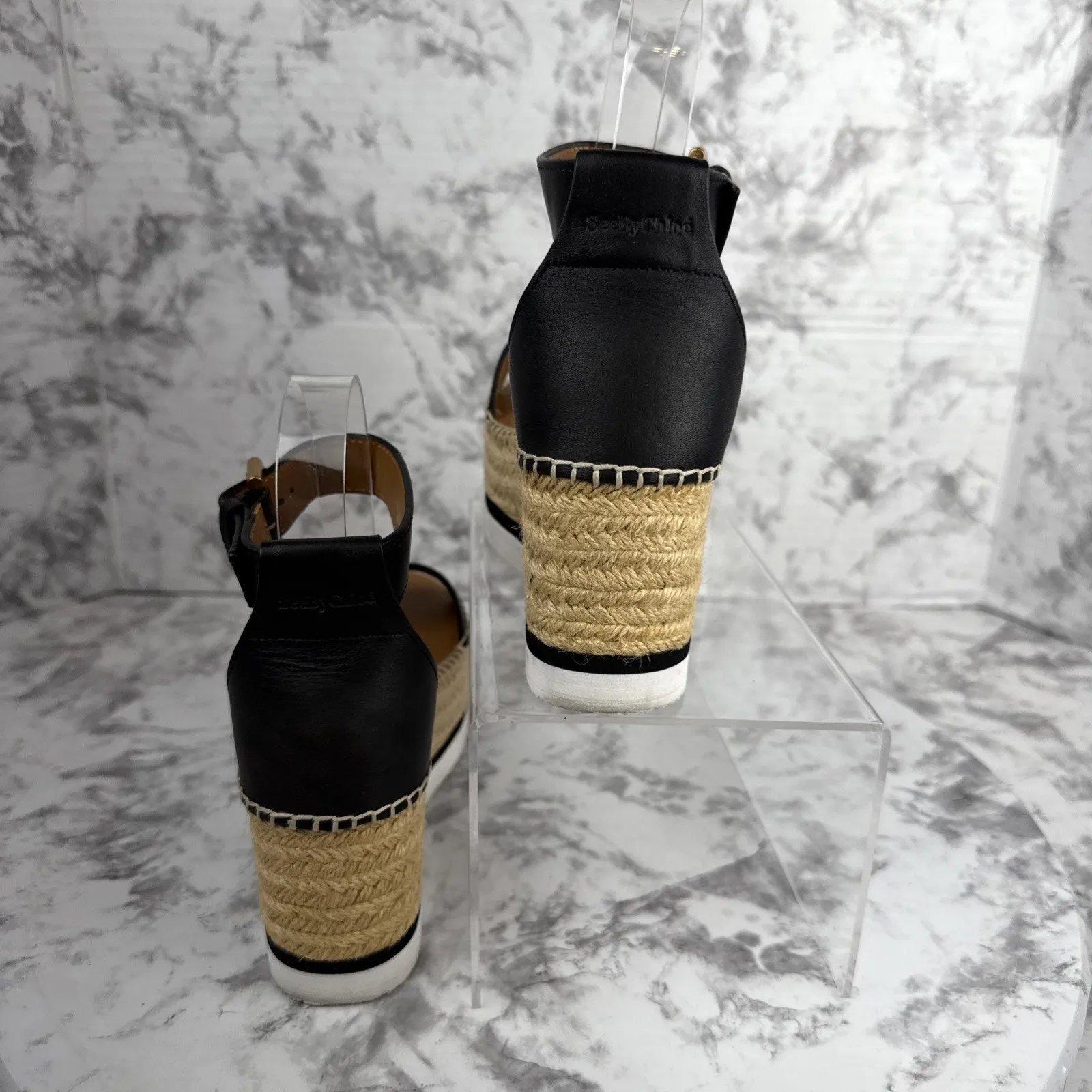 See by Chloe Womens Glyn Platform Espadrille Sandal Black Leather Size 6 EUR 36 - Image 3