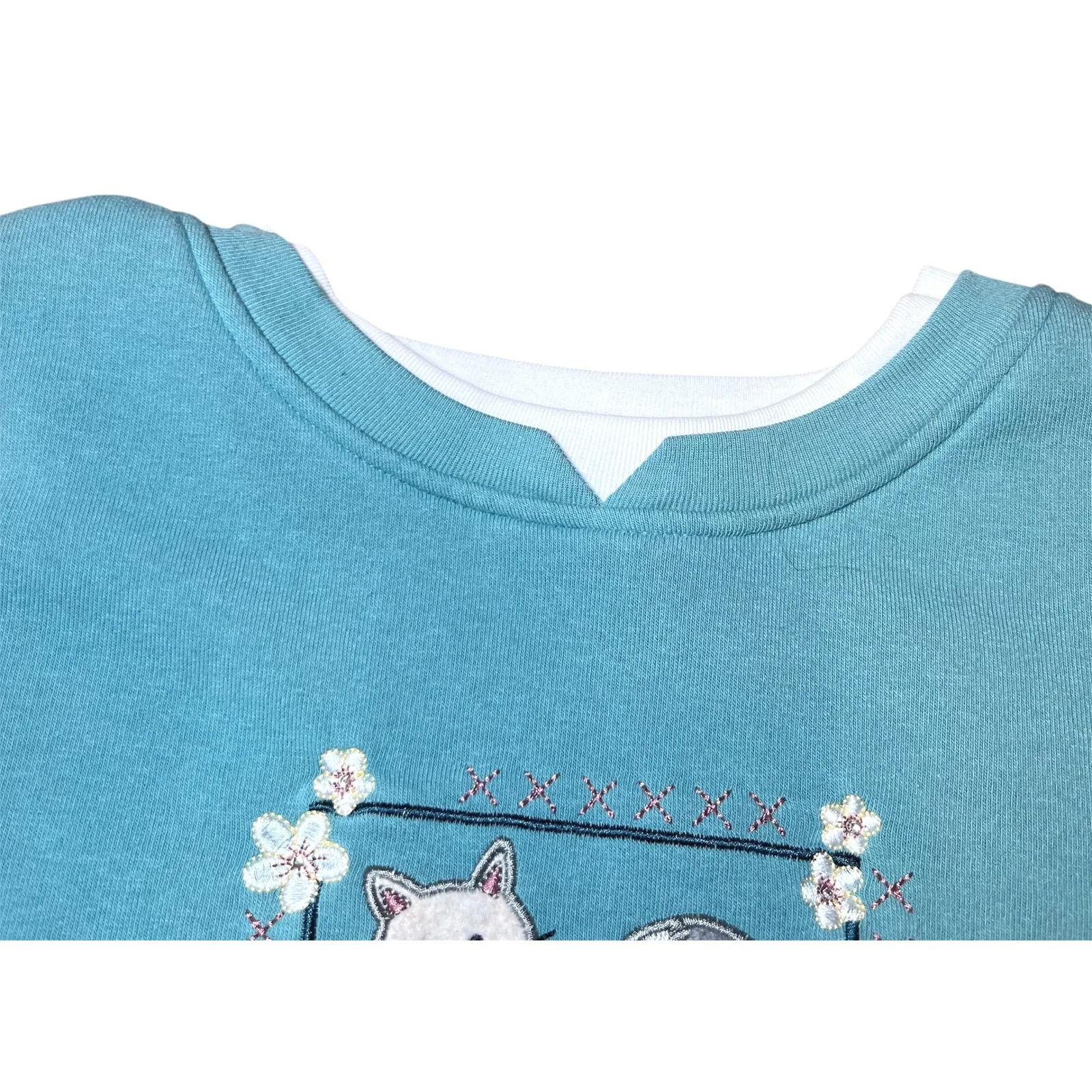 Hasting & Smith Vintage Cat Embroidered Sweater Womens XL Blue Crewneck Layered - Image 4