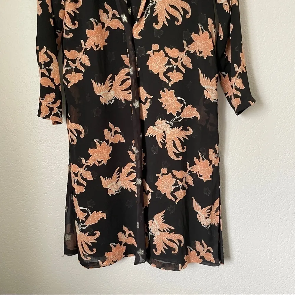 SCOTCH & SODA Black Floral Overcoat Duster Small - Image 5