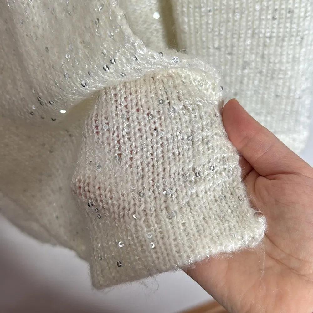 Croft & Barrow silver sequin longline sweater cardigan in ivory size L - Image 6