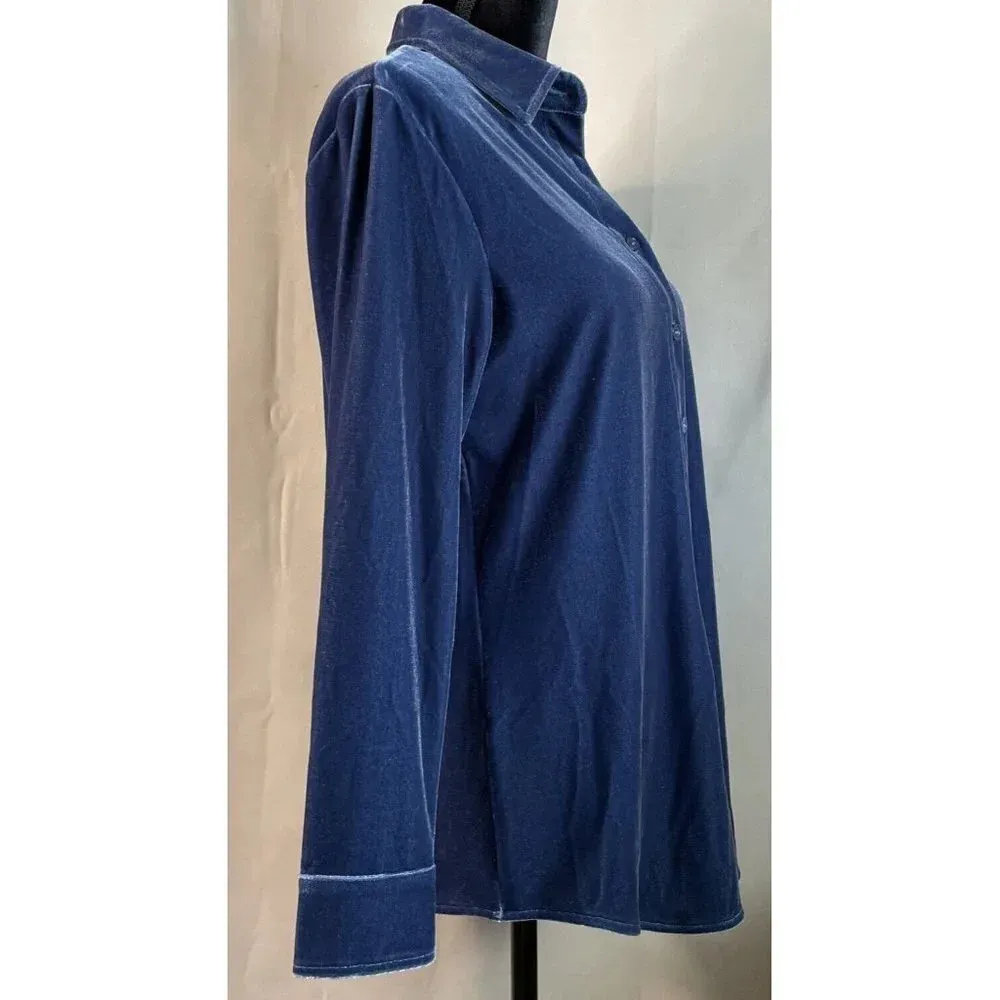 Soft Surroundings Navy‎ Velvet Boyfriend Shirt Top Button Up Long Sleeve PXS NEW - Image 3