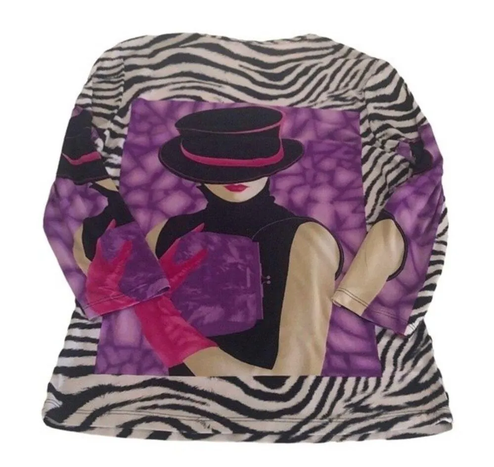 PETER NYGARD Petites Stretch Mixed Print Top Animal Print Womans Size Small - Image 4