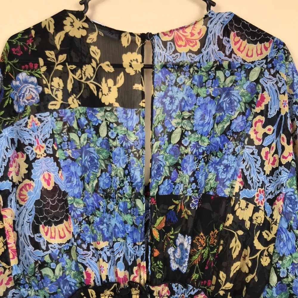 Zara Women’s Floral Boho Multi-Colored Half Sleeve Sheet Button-Up Front Romper - Image 10