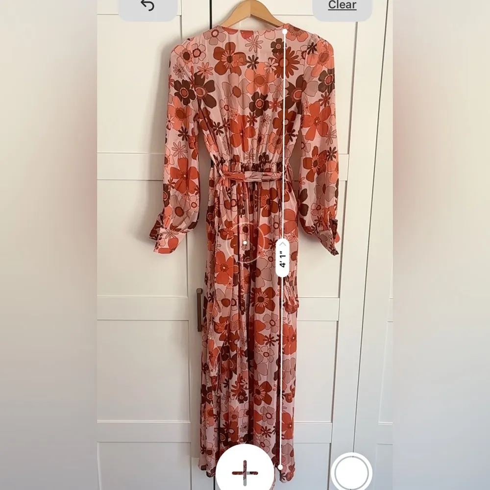 Pink Lily Dress Womens Faux Wrap Slit Maxi Long Sleeve 70s Retro Floral - Image 5