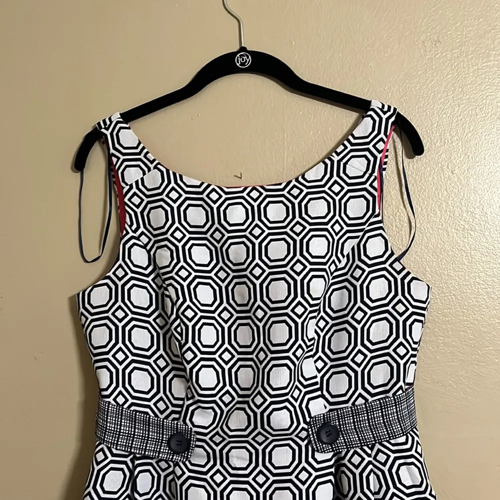Robbie Bee A-line Geometrical Design Navy/White + Pink Lining Dress Sz 8 - Image 2