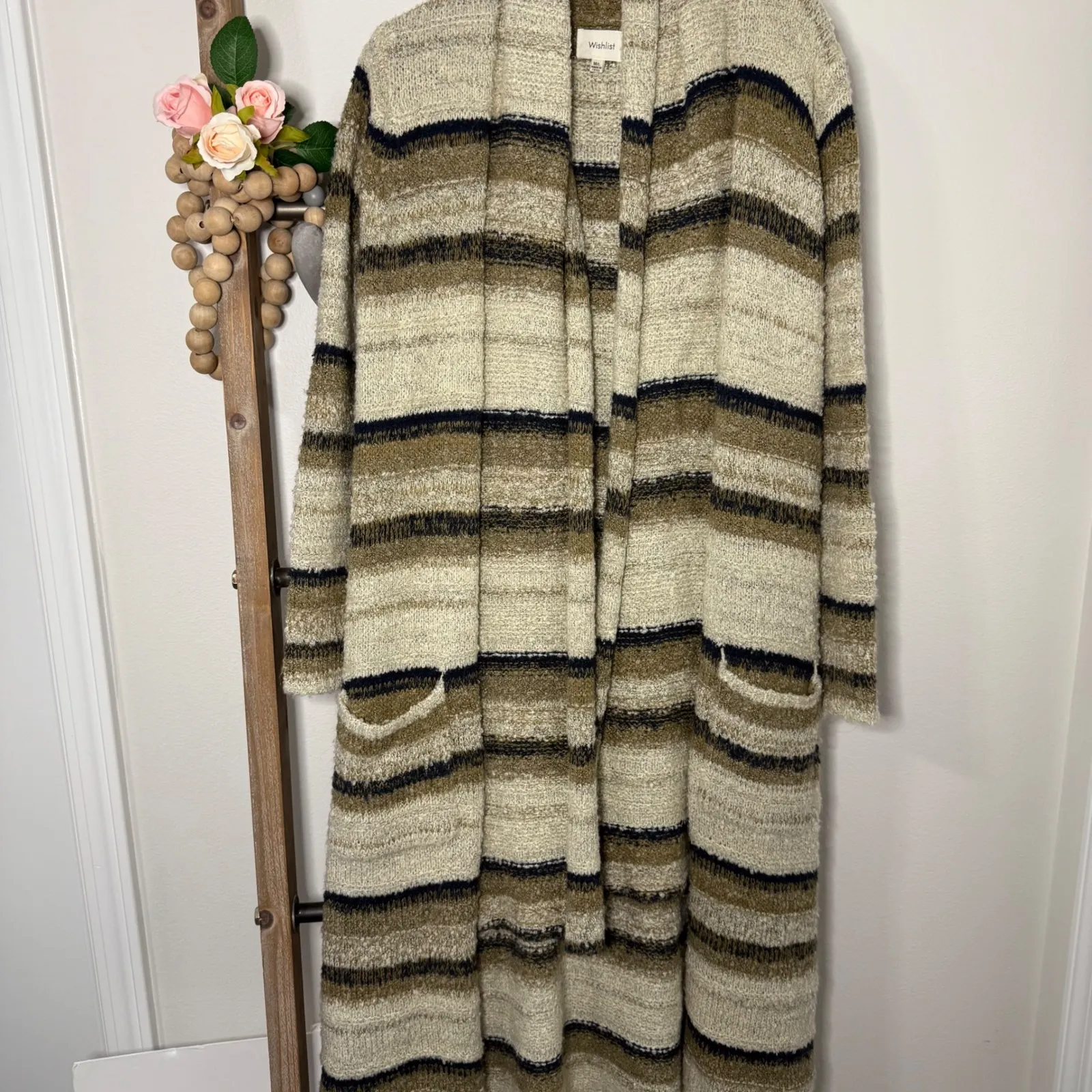 Wishlist Striped Longline Open Front Cardigan Sweater Size Medium Large - Image 3