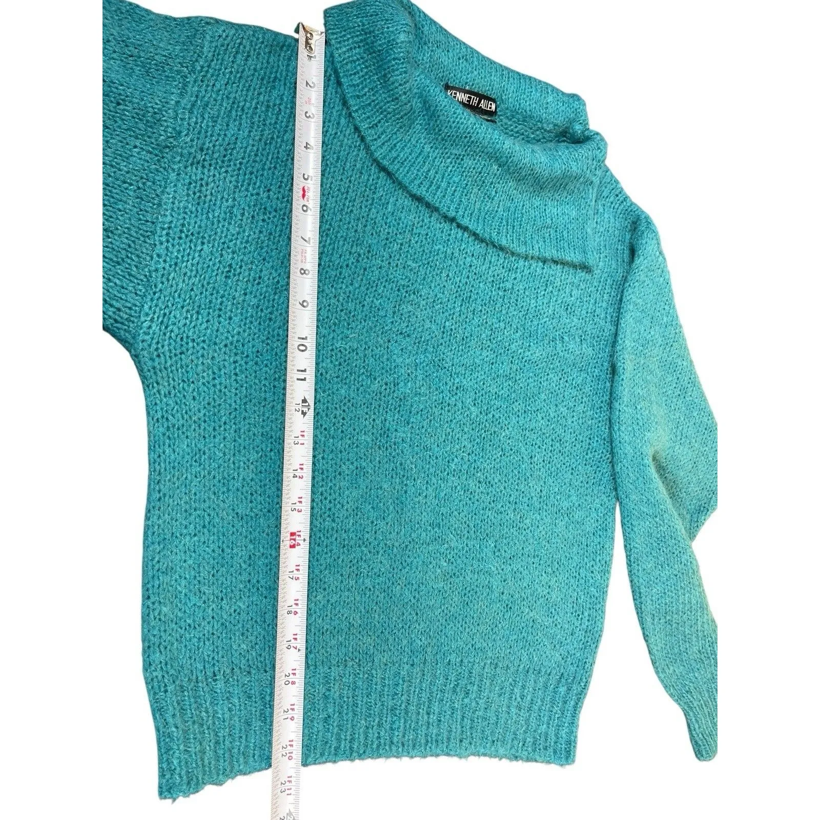 VTG 80s 90s Kenneth Allen Fuzzy Soft Sweater Women’s M Teal Blue Pullover Size M - Image 6