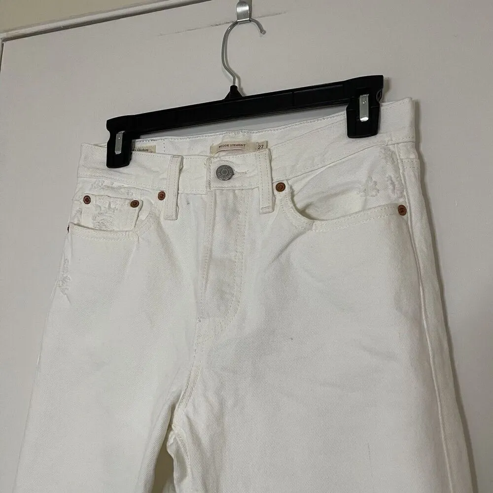 LEVI'S Strauss Off white ivory High rise wedgie straight jeans size US 27 - Image 2