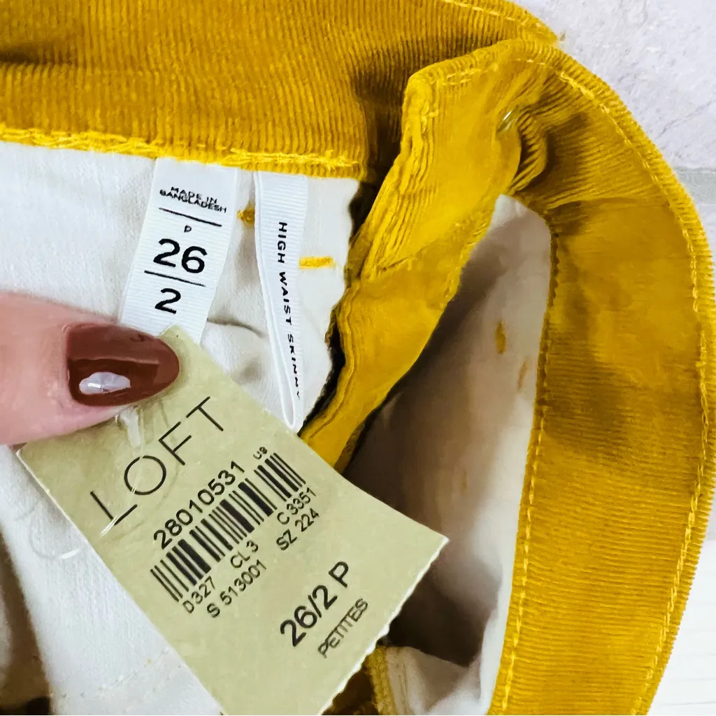 LOFT NWT High Waist Skinny Corduroy Jeans in Golden Yellow Size 26/2P - Image 7