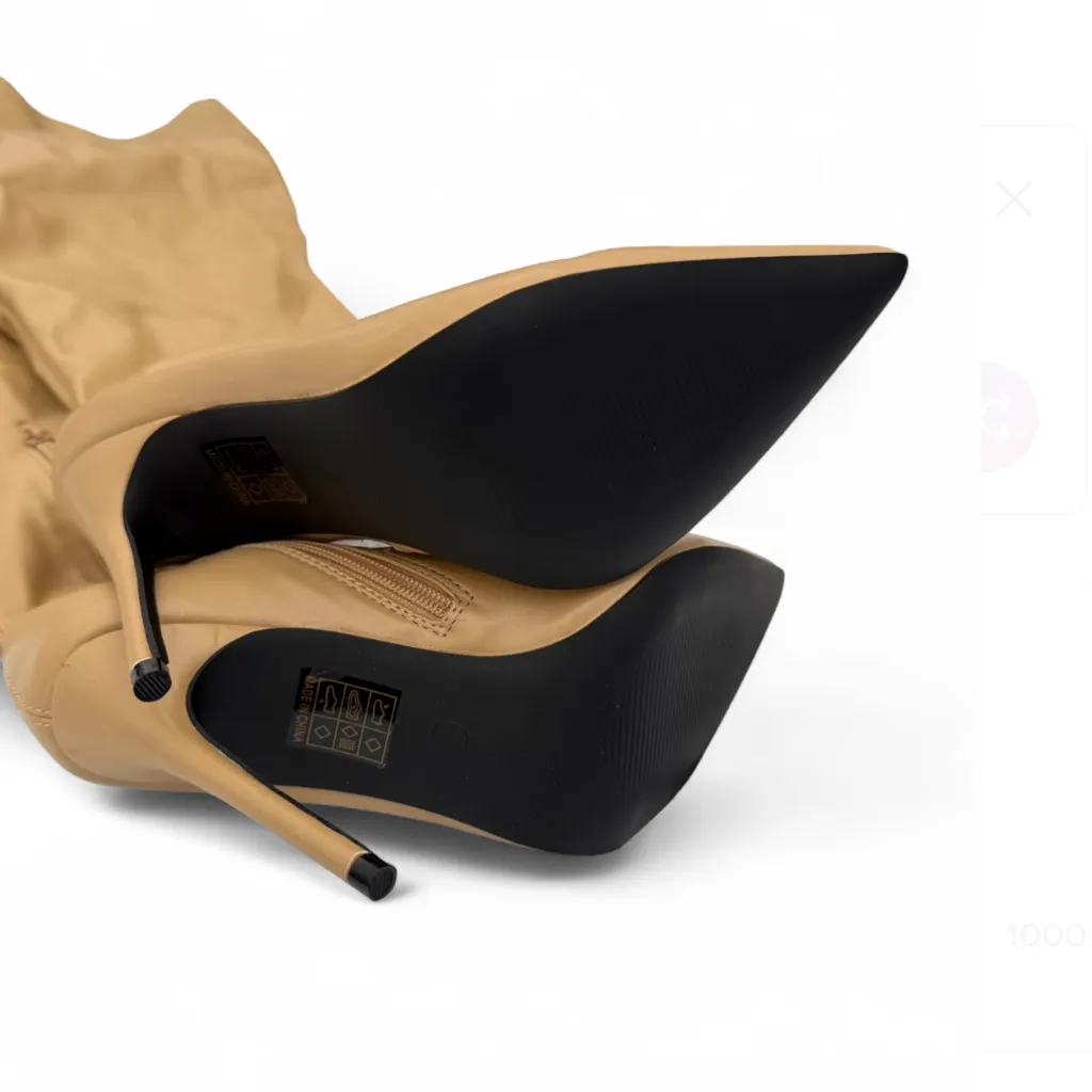 PrettyLittleThing Camel Thigh High Wide Calf Faux Leather Boots - Image 2