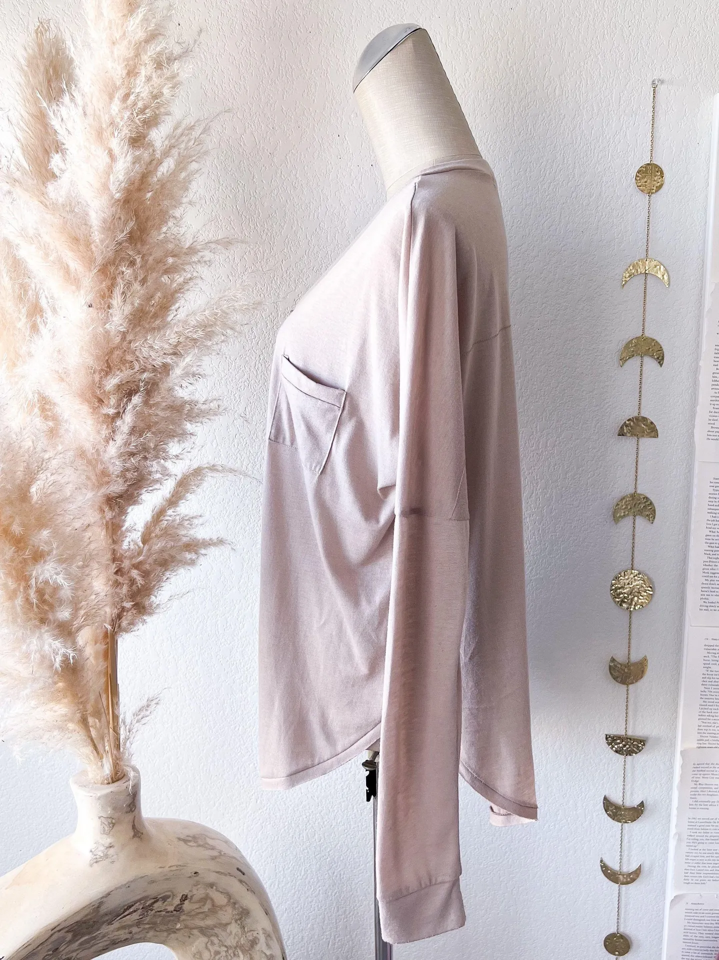 Taupe Henley Half Button Up Scoop Neck Long Sleeve Top - Image 8