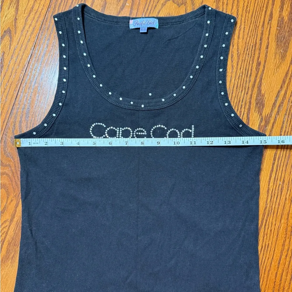 Vintage Y2K Cape Cod Tank Top Black With Rhinestones Size XL - Image 7