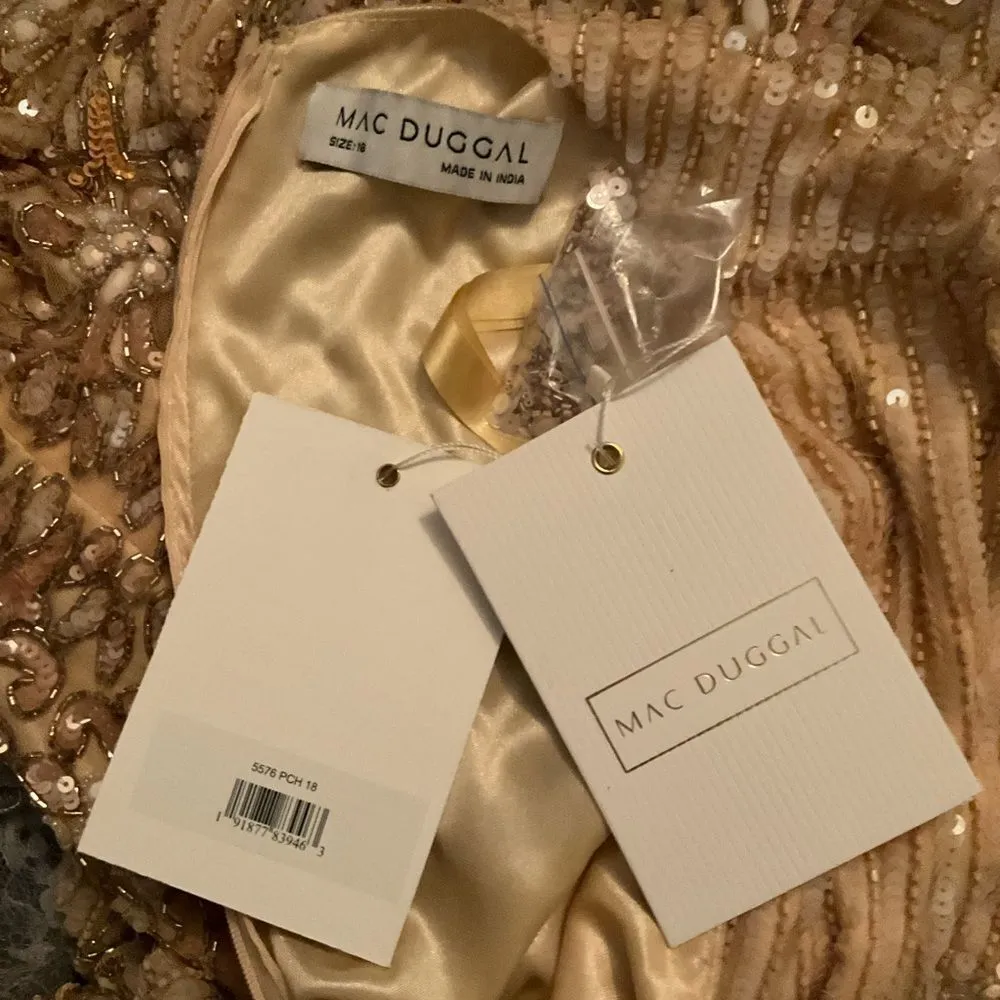 MAC DUGGAL 5576 Peach Embellished Long Sleeve High Neck Sheath Dress - Image 14