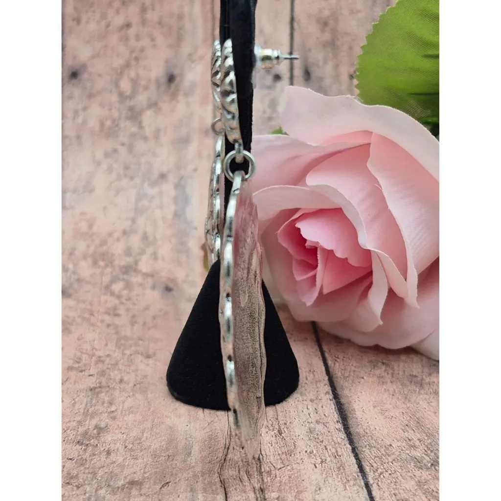 Silver Tone Western Cowgirl Conch Dangle Drop Earrings Statement 3" - Image 4