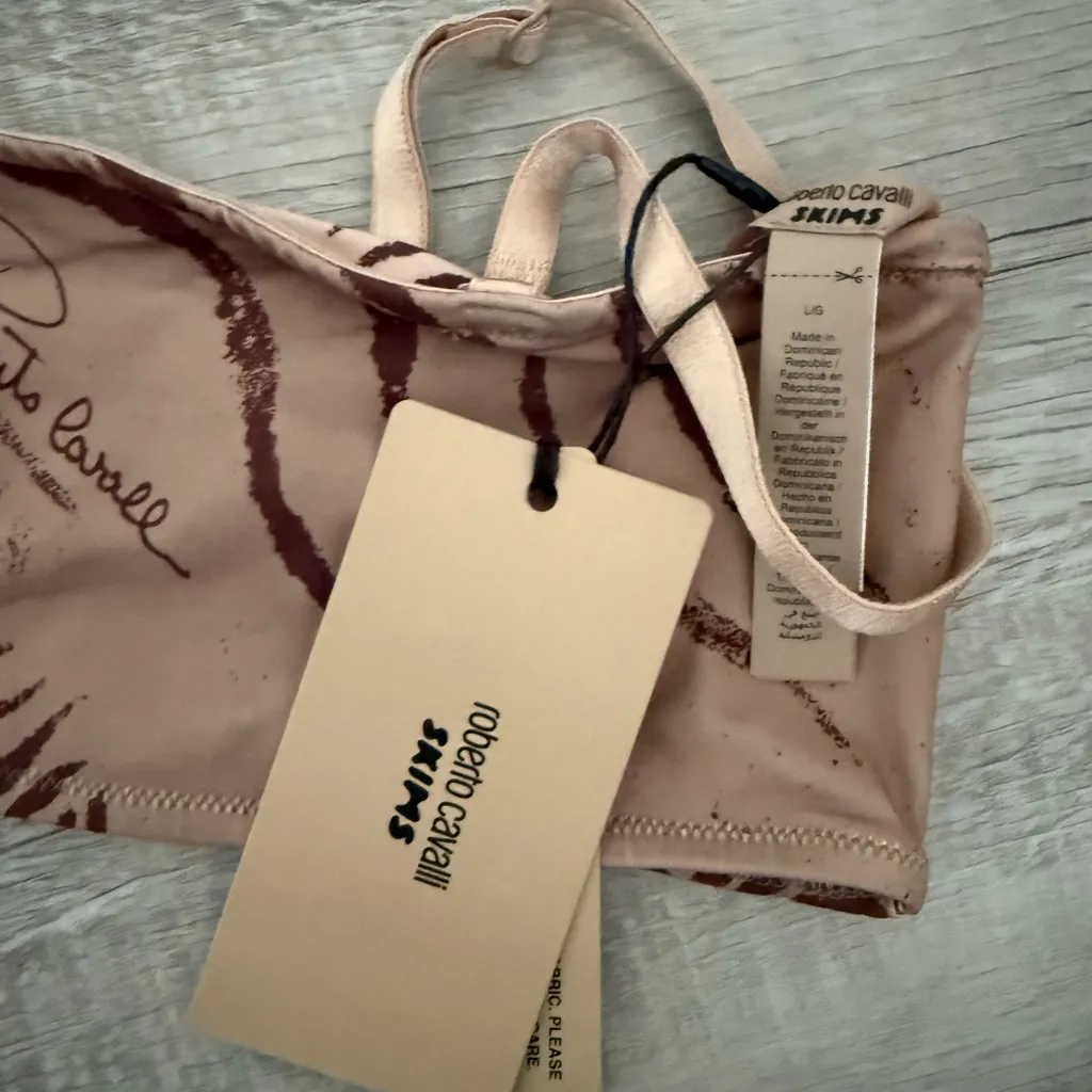 Brand New Roberto Cavalli SKIMS Brown and Tan Zebra Print Swimwear - Image 3
