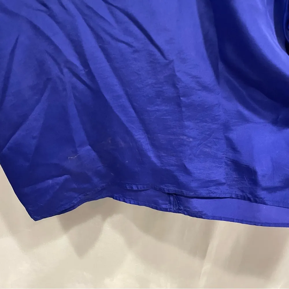 Vintage royal ocean blue silk Pebble Beach lightweight blouse short sleeve Size M - Image 5