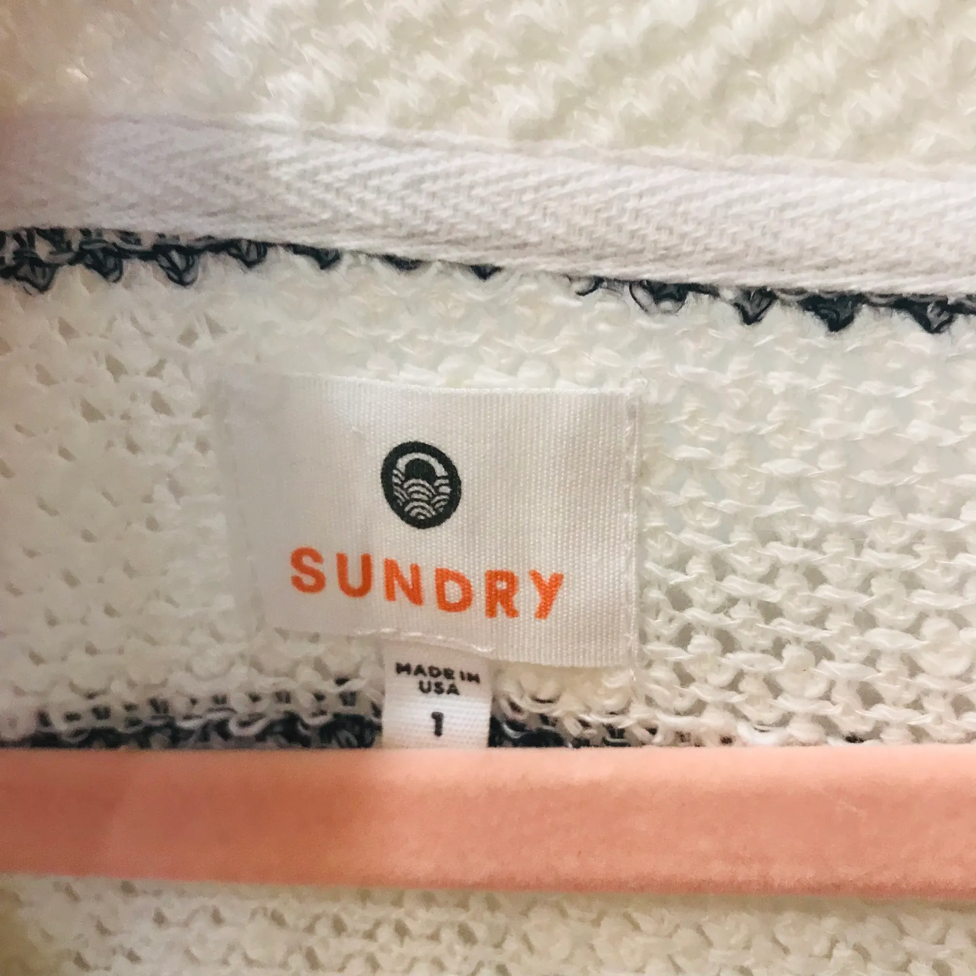 Striped Lace Up Sweater Natural White navy blue Size 1 small. - Image 10