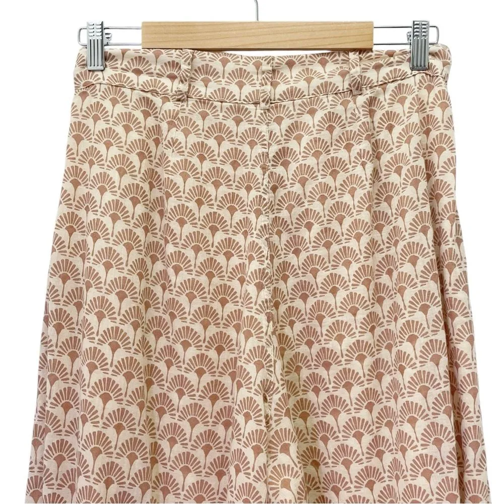 Bila77 High Waist Wide Leg Palazzo Pant Size Medium Boho Tan Batik Print Cotton - Image 8