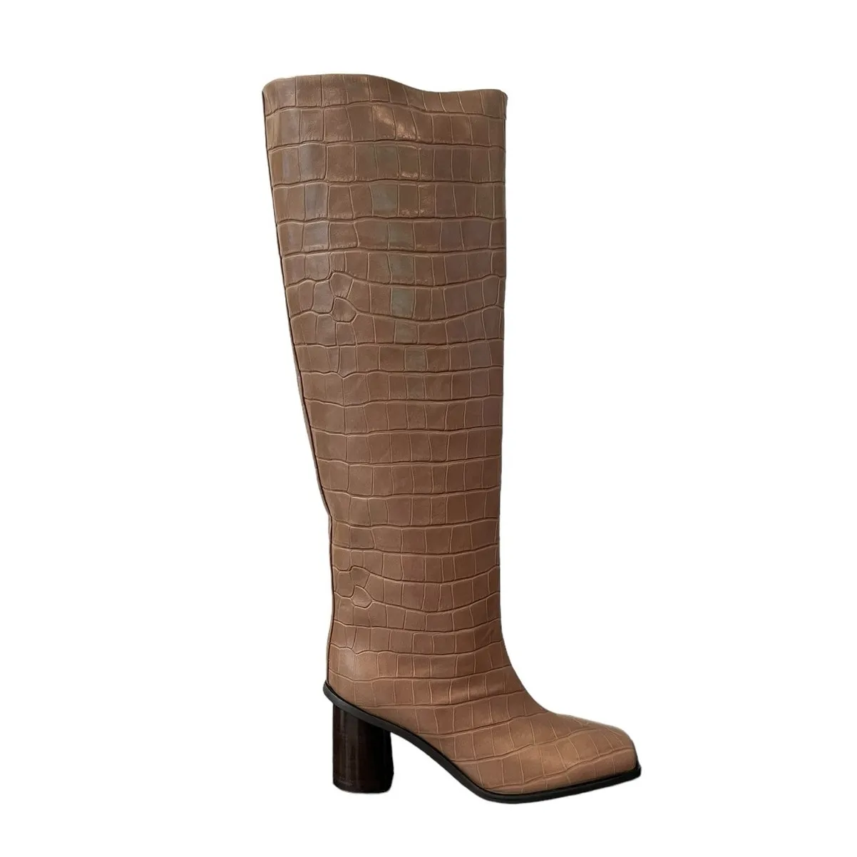 Marc Cain Women's Alligator Print Leather Knee High Article Boots Taupe 6.5 NIB Tan - Image 9
