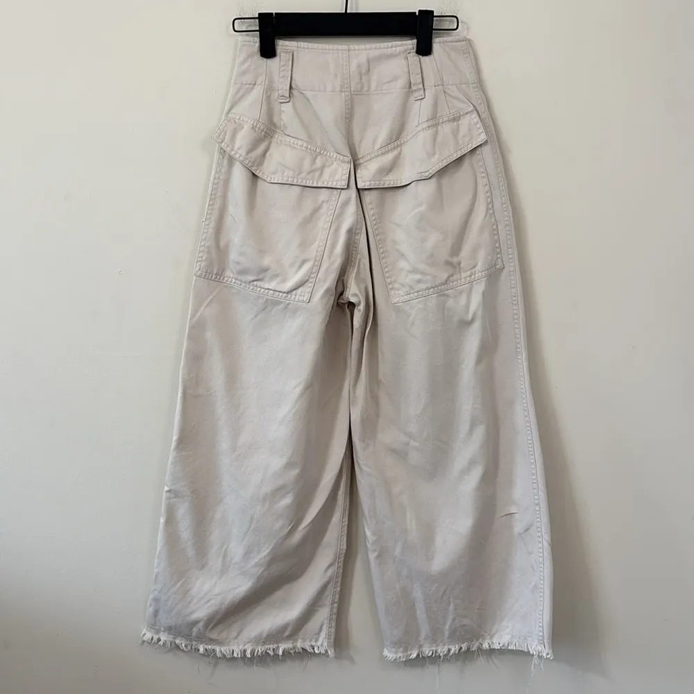 Isabel Marant Étoile Odea Cropped Wide Leg Pants Beige Size 36 - Image 7