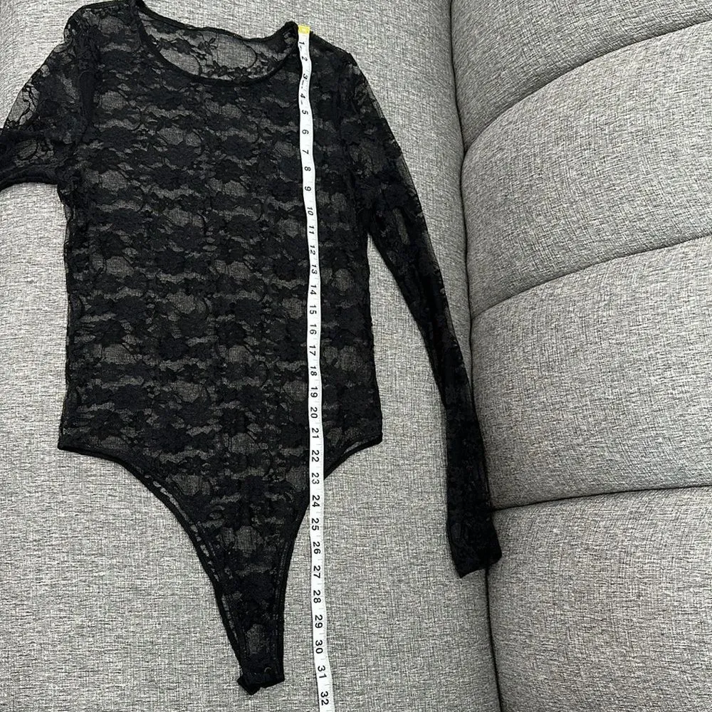 Ladies Long Sleeve Floral Lace Leotard Bodysuits Top Sz M Black Size M - Image 10