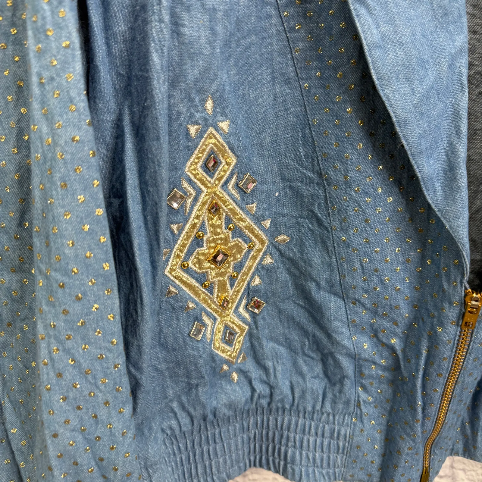 Vintage City Girl by Nancy Bolen Denim Gold Sparkle Jacket Size 14 XL Embellish Blue - Image 4