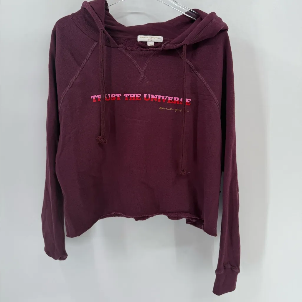 SPIRITUAL GANGSTER OLD SCHOOL FOLLOW TRUST THE UNIVERSE CROPPED BURGUNDY HOODIE - Image 2