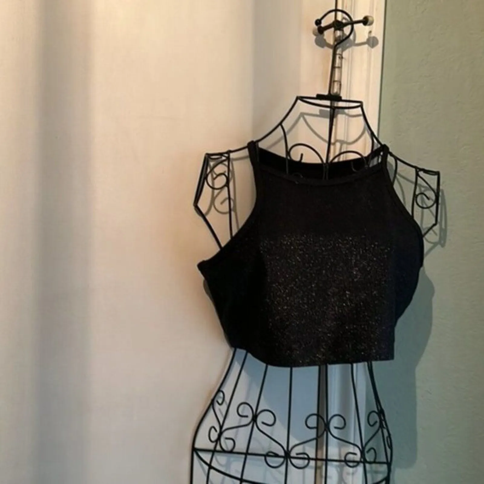 Beach Riot Glitter Anna Tank Sports Bra Black Glitter M - Image 4