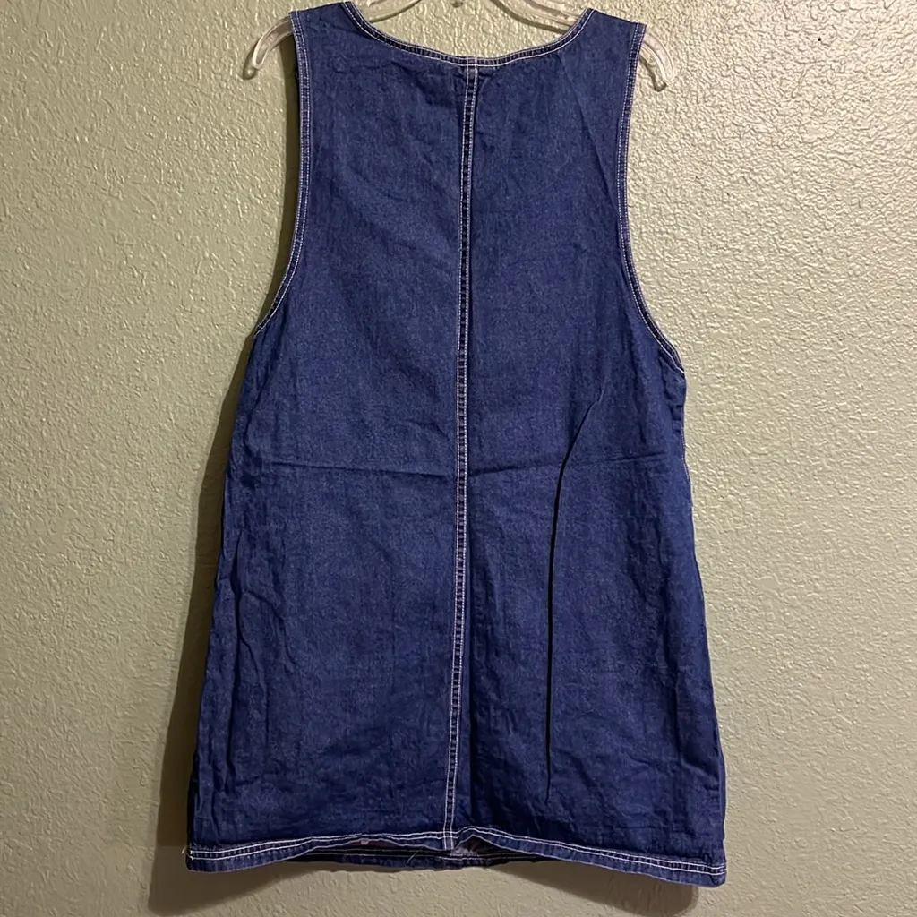 Vintage Embroidered Butterflies Blue Denim Sleeveless Dress Jean Dress Size L - Image 5