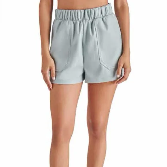 Steve Madden Faux The Record Faux Leather Shorts Womens High Waist Gray Shorts L - Image 5