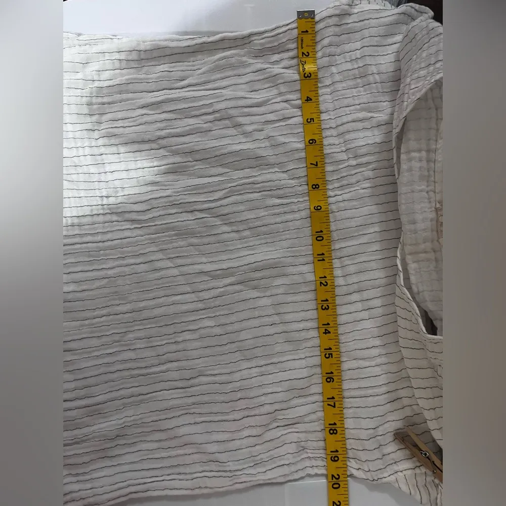 Eileen Fisher  S P Organic Linen Cotton White Pinstripe Dress V-neck - Image 6