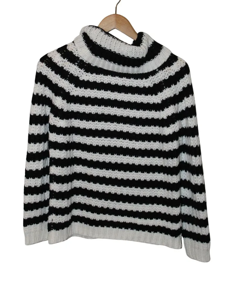 Catherine Malandrino WomenNovelty Stitch Stripe Turtleneck Sweater S - Image 1