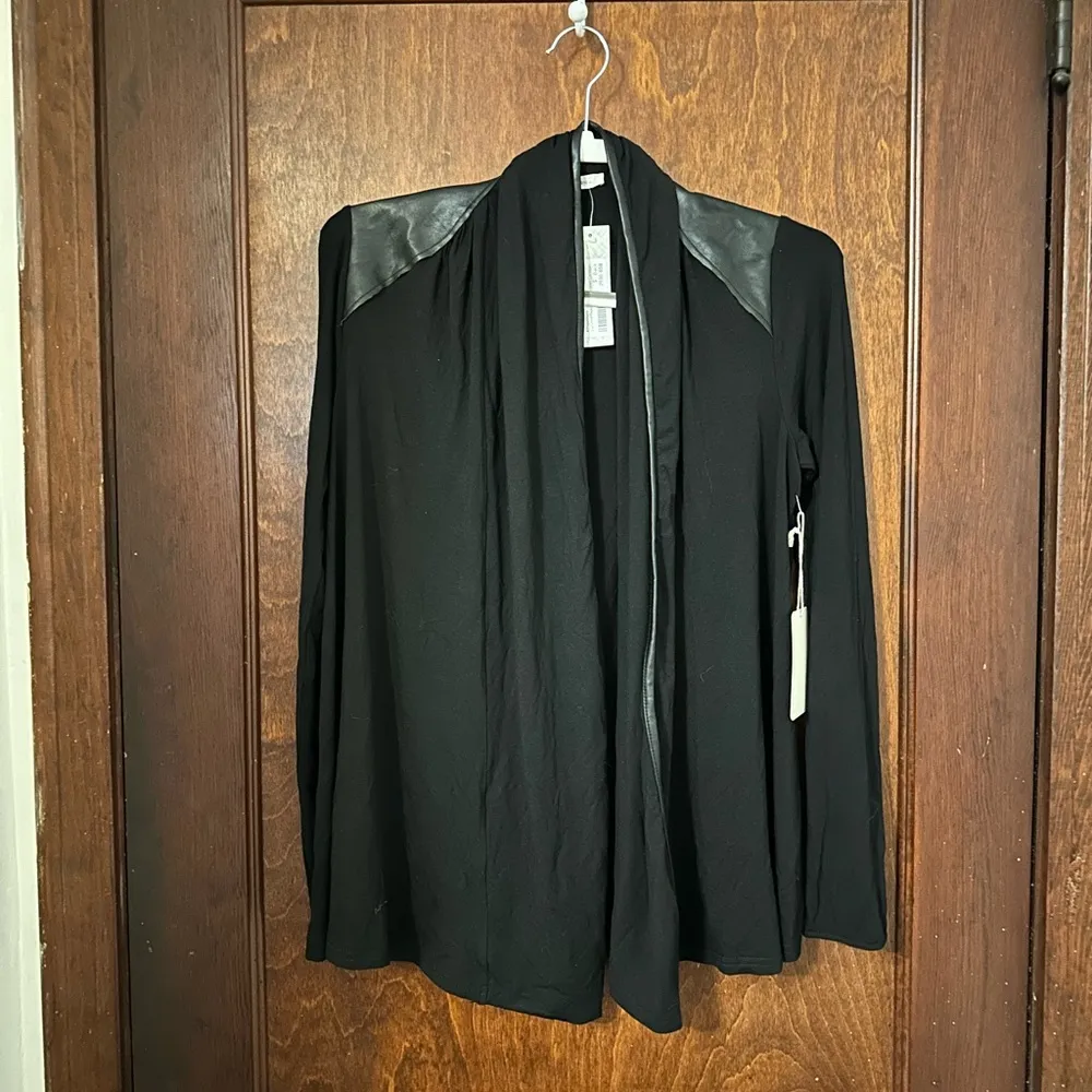 STITCH FIX 41 Hawthorn Sherwood Faux Leather Detailed Draped Open Cardigan NWT - Image 2