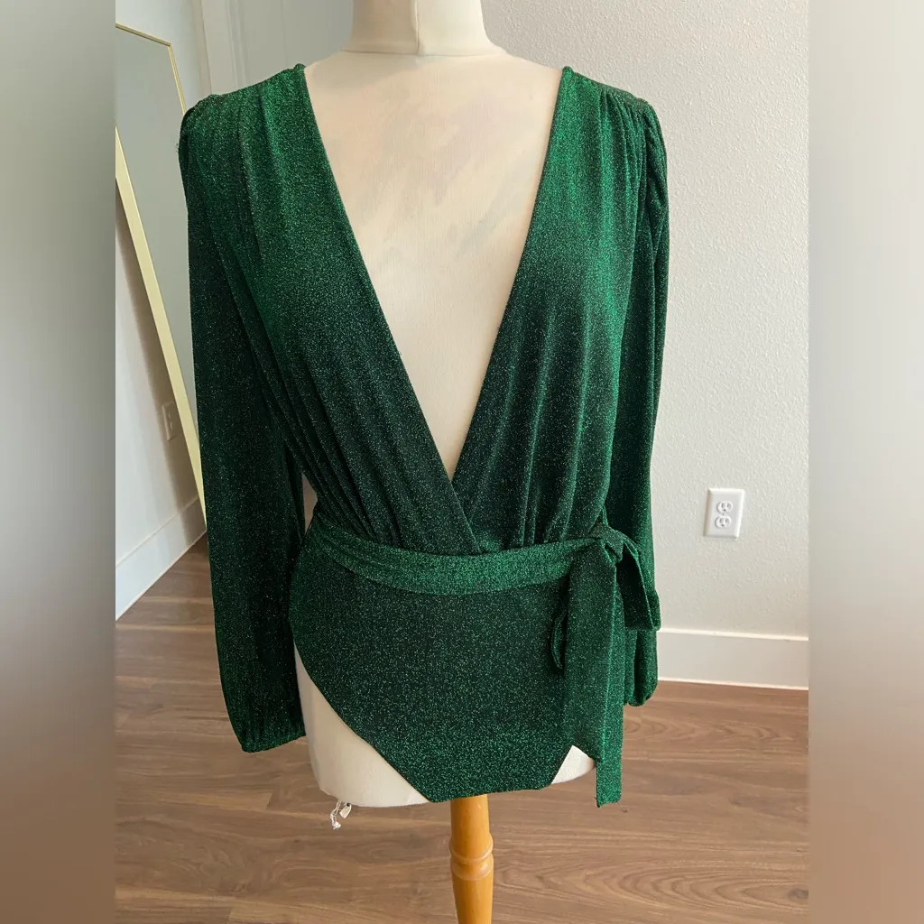 SHEIN Elegant Shimmer bodysuit in green - Image 3