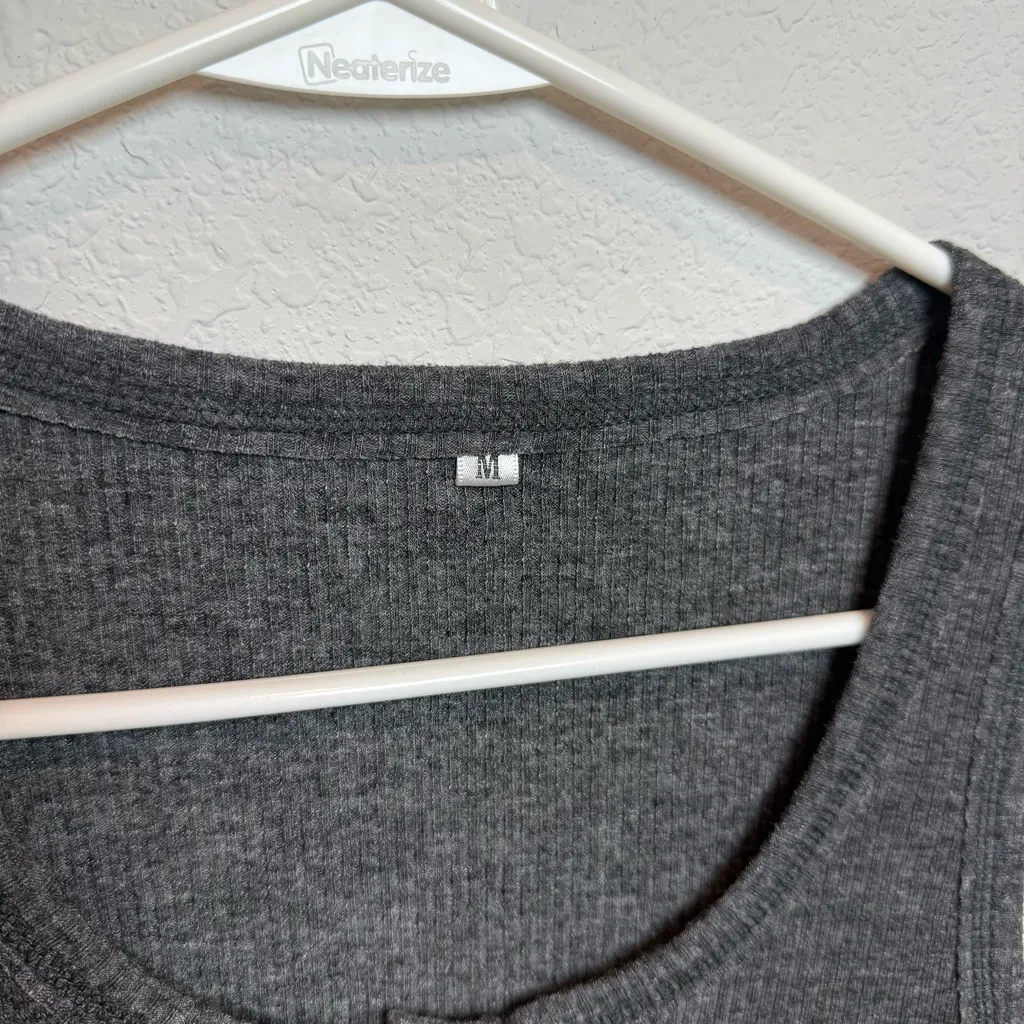 Henley Gray Sleeveless Button Tank Top Size M - Image 2