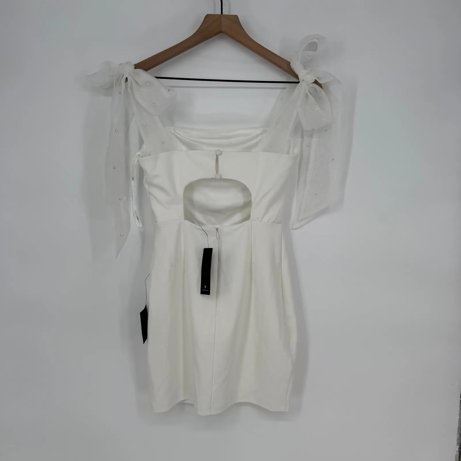 Lulus‎ Beaming Perfection White Pearl Organza Tie-Strap Mini Dress Size S - Image 10