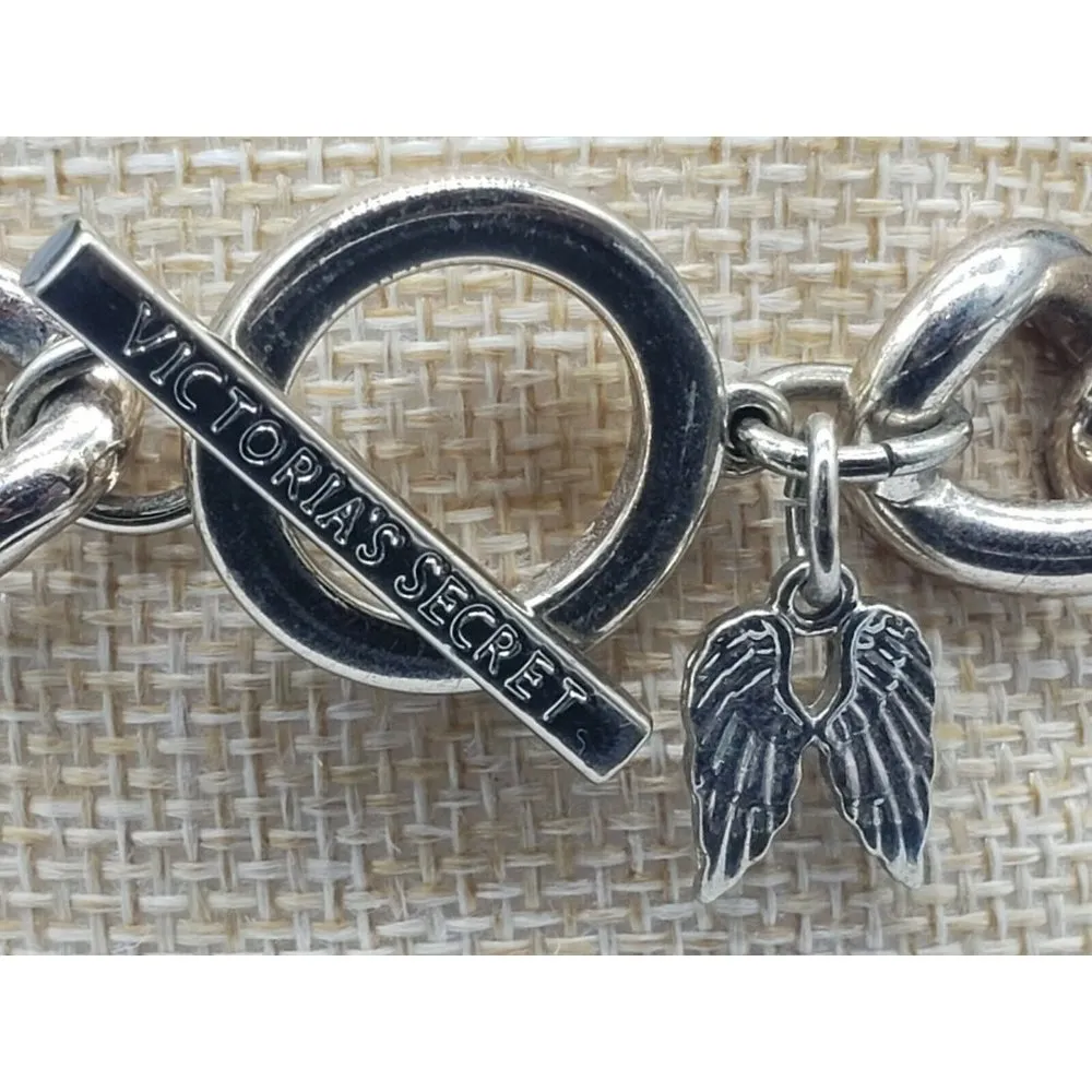 Victoria's Secret Gold Tone Chain Link Bracelet Rhinestones Toggle Clasp 8 in. - Image 10