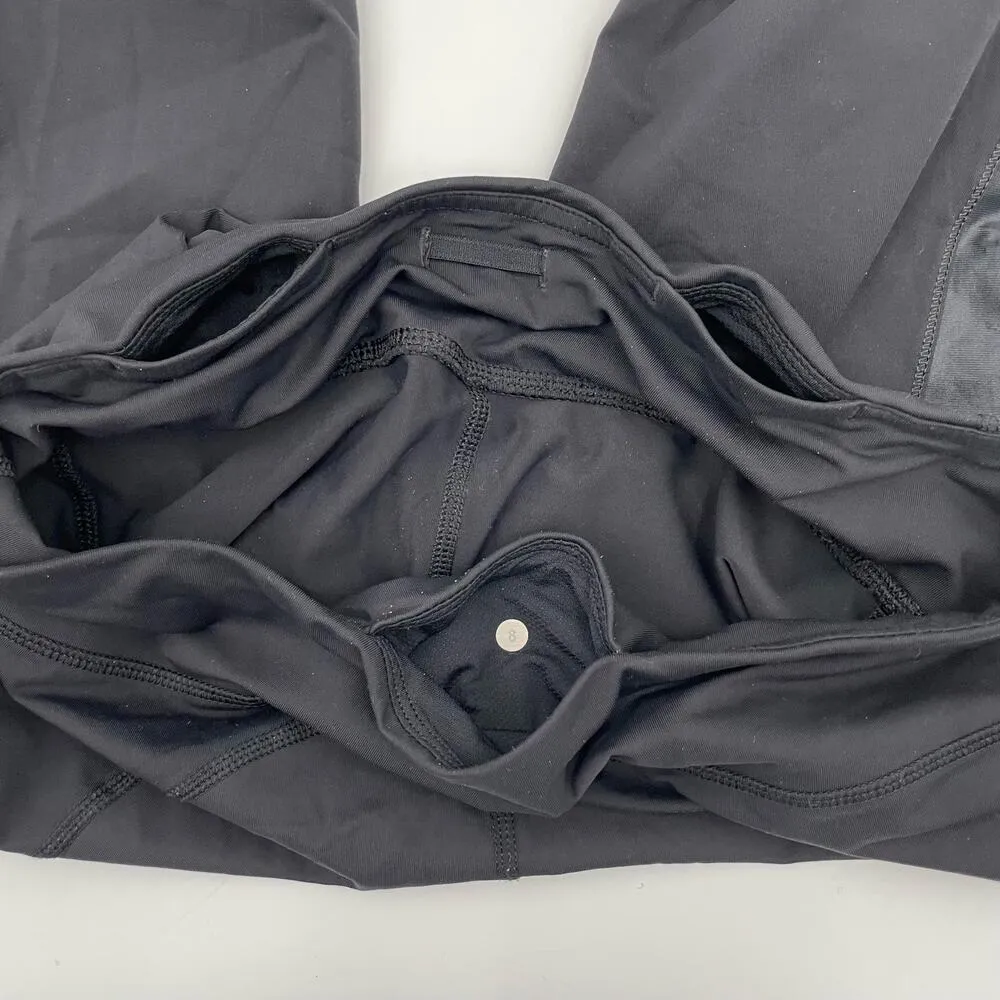 Lululemon Cut The Crop Black Cropped Leggings Pockets Reflective Athletic Size 8 - Image 4