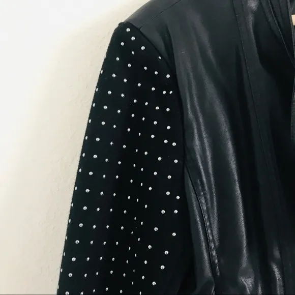 BAKUL Leather moto Jacket wool studded sleeves‎ L Grunge Size L - Image 5