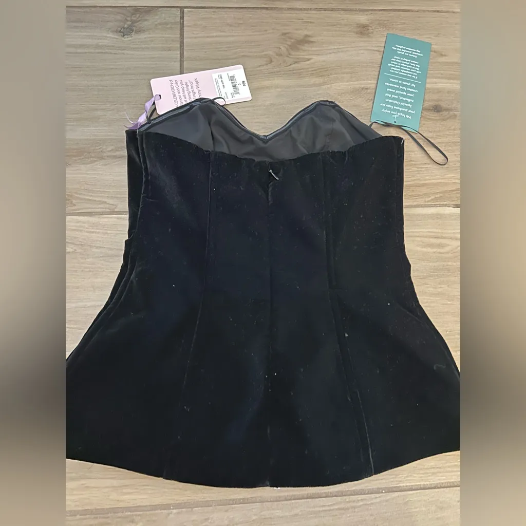NEW Johnny Wujek Black Velvet Strapless Corset Bustier Top Formal Holiday 3 $69 Size undefined - Image 2