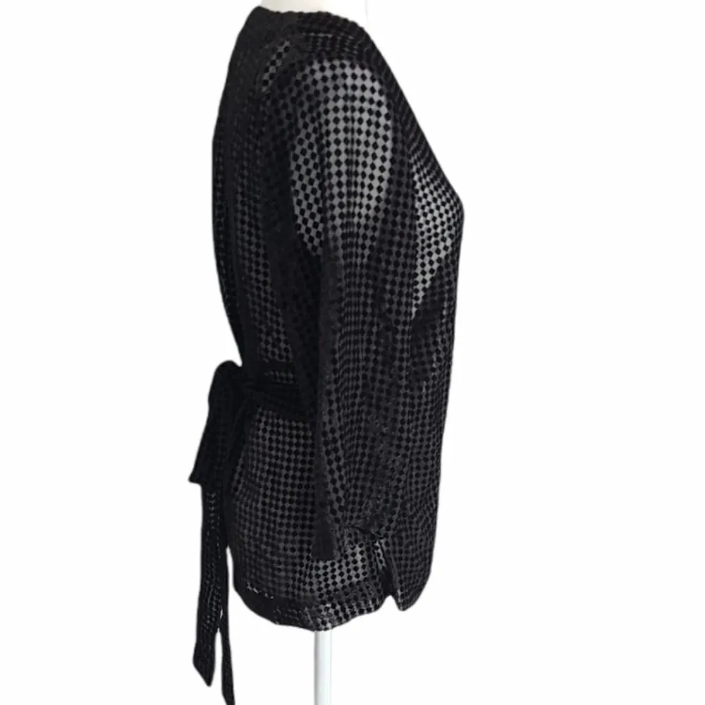 L'AGENCE Black Wrap Sheer Blouse Size Small‎ - Image 2