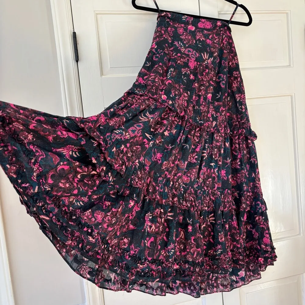 ULLA JOHNSON Amalia Midnight Floral Midi Skirt Tiered‎ Ruffle Pink Navy Size 6 - Image 14