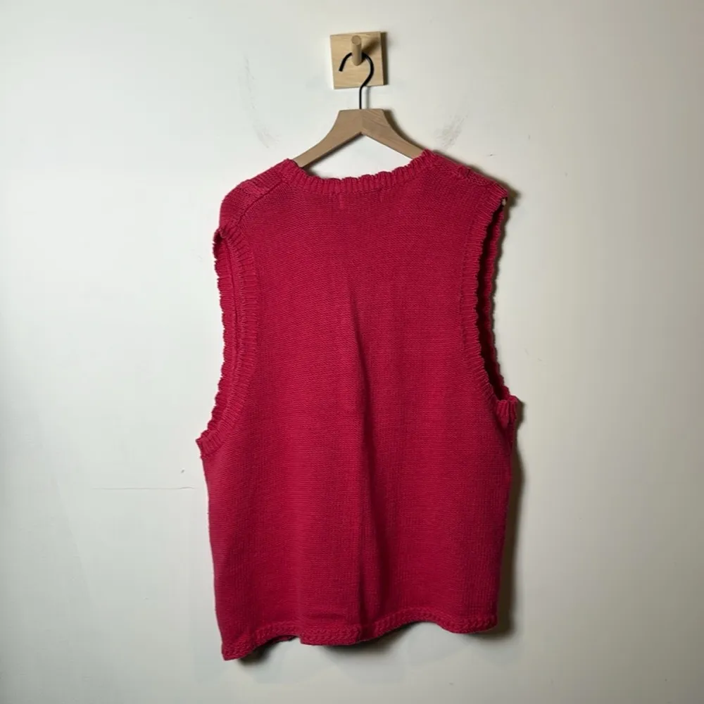 Gina Peters Womens Vintage Pink Floral Print Knit Crochet Button Down Vest 2X - Image 4