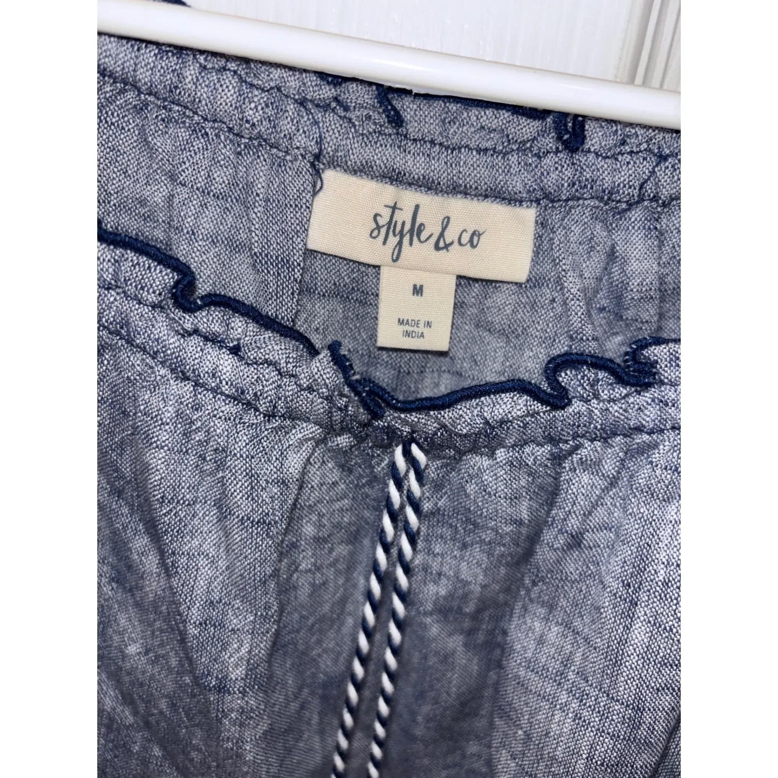 Style & Co Womens‎ Top Blue White Peasant Bohemian Tassel Bell Sleeve Size M - Image 3