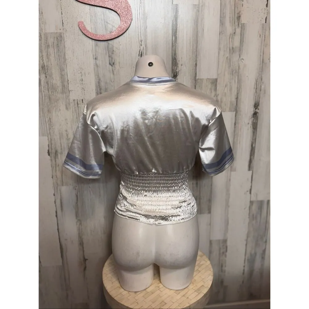 Metallic Silver “Energetic 23” Crop Top Women’s Small Shiny Football Jersey Styl White - Image 6