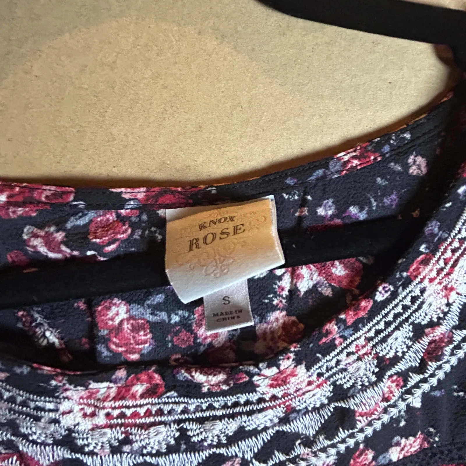 Knox Rose Floral Print Peasant Blouse Womens Small Lace Up Neck Long Sleeve - Image 5