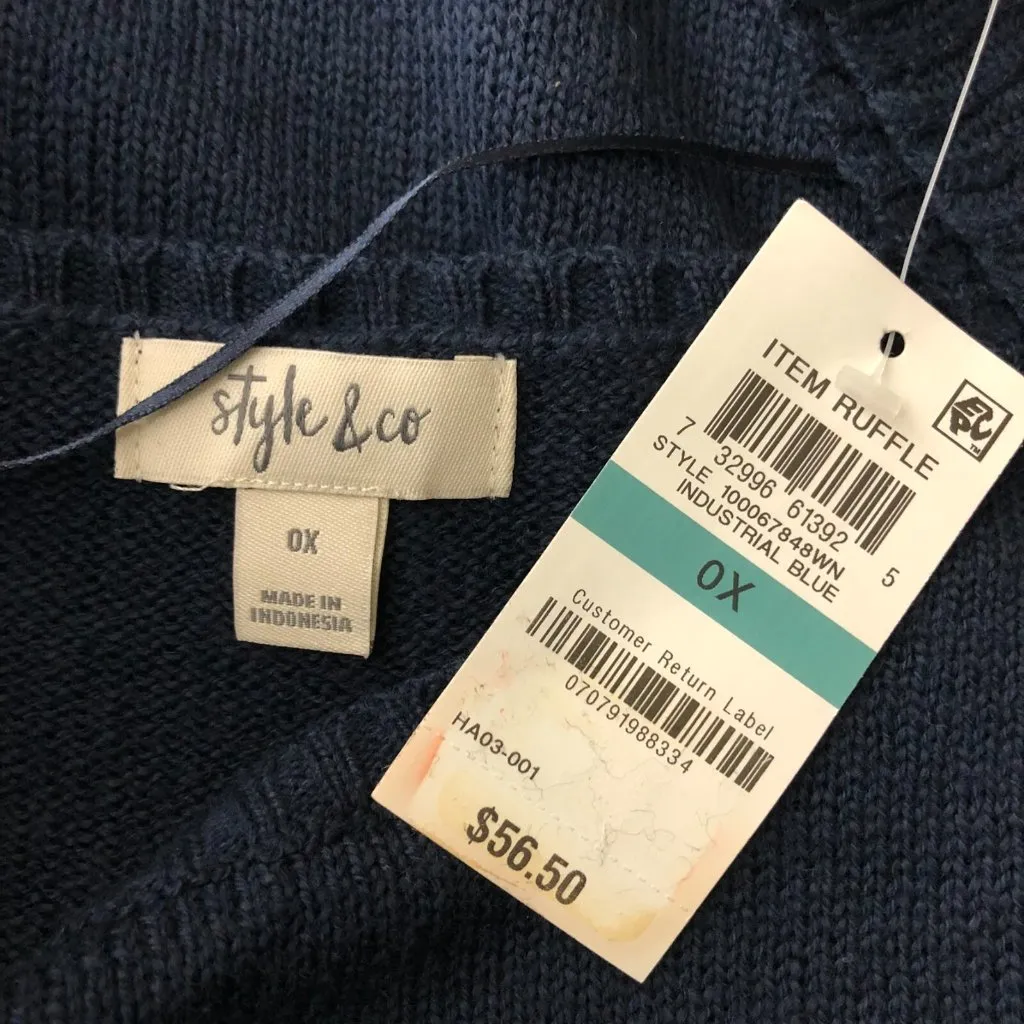 Style & Co Womens Tunic Sweater Ruffle Scoop Neck Cotton Blend Navy Blue 0X - Image 3